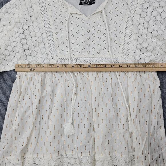 Natura Blouse Womens Small Boho Eyelet Lace Tunic Cotton Relaxed Coastal Beach - Picture 4 of 6